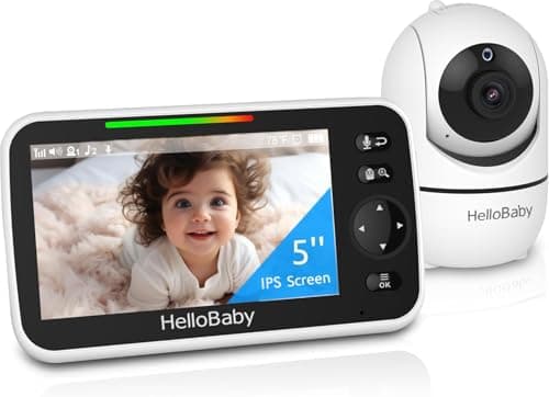 Image of HelloBaby Baby Monitor, HB6550 with Camera and Night Vision, 5''Display with 30-Hour Battery, Pan-Tilt-Zoom Video Baby Monitor No WiFi, 2-Way Talk, Temperature, 8 Lullabies and 1000ft Range