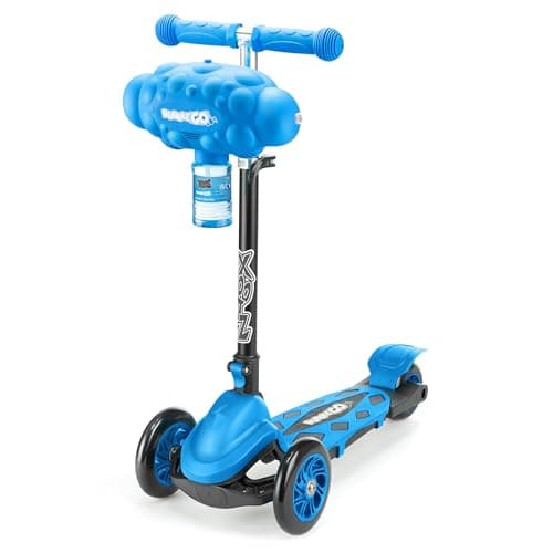 Image of Xootz Kids Bubble Go Foldable Scooter, 3 Wheel Tri-Scooter with Bubble Machine, Tilt-and-Turn, Age 3+, Blue