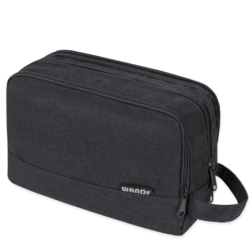 Image of WANDF Toiletry Bag Water-Resistant Nylon Travel Wash Bag Lightweight Dopp Kit for Men and Women (Denim Pure Black)