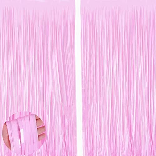Image of 2pcs 3.2ft x 6.5ft Macaron Pink Foil Curtain Decoration Tinsel Foil Fringe Curtains Streamer Backdrop for Birthday Graduation Wedding Engagement Bridal Shower Christmas,Engagement Prom Decoration