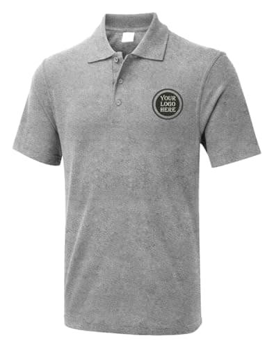 Image of Personalised Embroidered Unisex Workwear Polo T Shirt, Free Left Chest Text and Your Customized Logo Polo T Shirt, Personalized Custom Logo T Shirt, 50% Polyster and 50% Cotton T Shirt Heather Grey