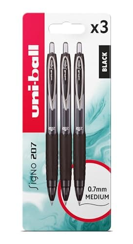 Image of uni-ball UMN-207 SigNo 207 Rollerball Gel Pens. Premium Retractable Medium 0.7mm Ballpoint Tip for Super Smooth Writing, Drawing, Art, and Colouring. Fade & Water Resistant Uni Super Ink. 3 Pack Black
