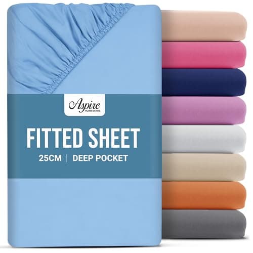 Image of Aspire Homeware Single Fitted Sheet - 25 cm Deep Hotel Quality (Light Blue) Bed Sheets - Soft & Breathable Fitted Sheet Single Bed - Anti-Wrinkle Easy Care Fitted Sheets