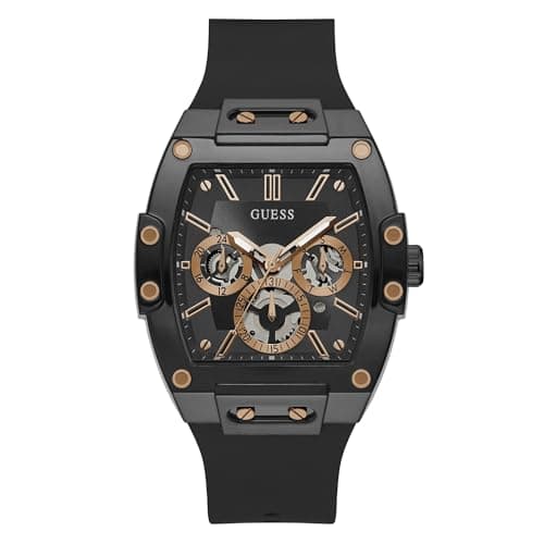 Image of Guess Men's Trend Casual Tonneau Diamond 43mm Watch, Black/Brass, One Size, Phoenix