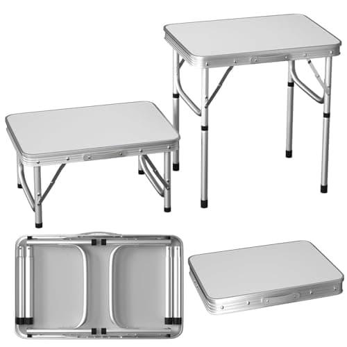 Image of 26cm and 56cm Adjustable Height Camping Tables that Fold up, 2FT Folding Picnic Table with Carry Handle, Portable Multipurpose Aluminum Picnic Dining Table for Catering Buffet, Garden, Indoor Outdoor