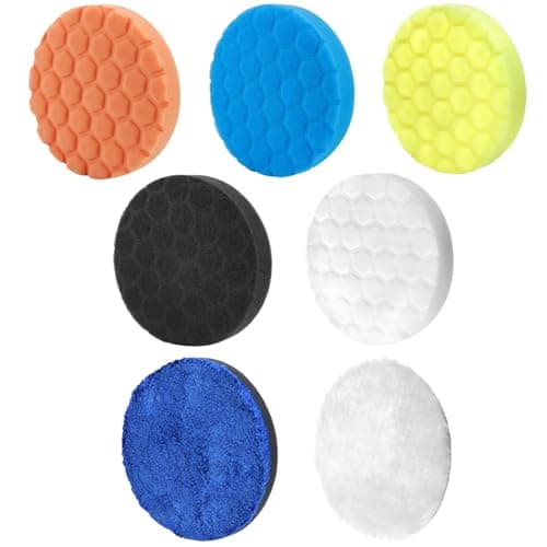 Image of QWORK® 7-Piece Car Polishing Pad Set, 6 Inch/150mm, 5 Sponge Buffing Pads & 2 Microfiber Polishing Pads for Eccentric Machine Grinders