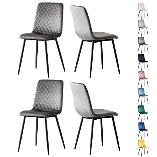 Image of mcc direct Set of 4 Designer Velvet Fabric Dining Chairs Metal Legs Lexi Chairs (Dark Grey)