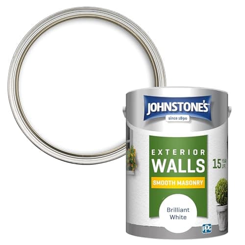 Image of Johnstone's, Exterior Smooth Masonry Paint, Brilliant White, Up to 15 Years Protection, Weather & Dirt Resistant, 60m² Coverage Per Tin, Dry in 1-2 Hours, 5L