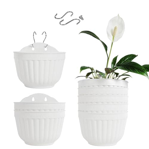 Image of 8 Pack Resin Wall Hanging Planter Pots Vertical Garden Living Wall Mount Window Hang Indoor Outdoor Plant Flower Basket for Kitchen Herbs Balcony Railing Shelf Fence Bedroom Trellis Decor Modern White