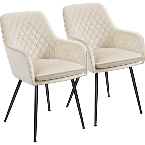 Image of Yaheetech Dining Chairs Set of 2 Kitchen Upholstered Velvet Chairs with Metal Legs for Dining Room Living Room Lounge, Beige