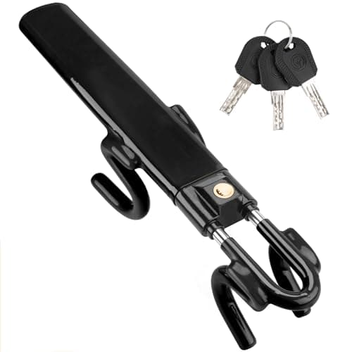 Image of Tevlaphee Steering Wheel Lock Twin Bar, Steering Lock, Car Steering Wheel Locks, Car Lock Anti-Theft Device, High Visibility, Heavy Duty, Universal Fit, Adjustable Length,3 Keys(Black)