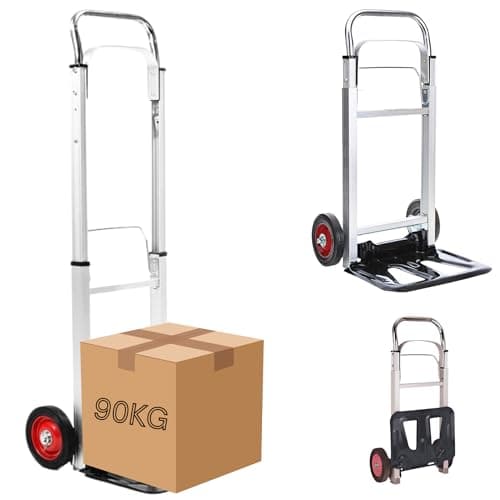 Image of Trendi Heavy Duty Folding Hand Truck - Aluminum Trolley with 90KG Capacity, Foldable Multi-Purpose Sack Barrow for Shopping, Camping, Garden & Pallet Transport on Wheels