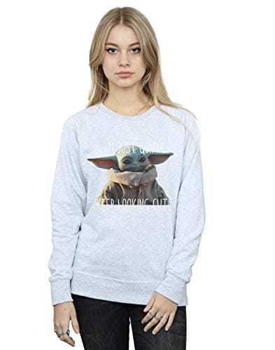 Image of Absolute Cult Star Wars Women's The Mandalorian Keep Looking Cute Sweatshirt Sport Grey XX-Large