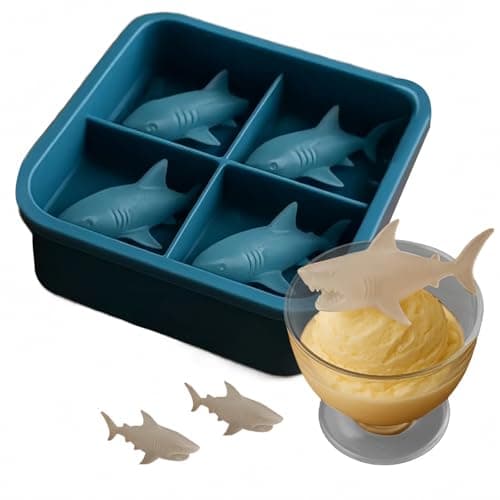 Image of 3D Novelty Shark Shape Silicone Moulds,3D Shark Ice Cube Tray,Ice Cube Moulds,Novelty Easy Release Silicone Tray Cube Mould,Reusable Large Ice Cube Molds for Freezer for Whiskey & Cocktails