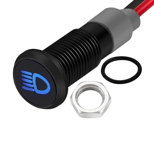 Image of RUNCCI-YUN 8mm 12V 24V Waterproof LED Metal Indicator Light,LED Warning Light Panel Mount Indicator Power Indicator Dash Light, for Car Truck Boat(Blue(High Beam Indicator)