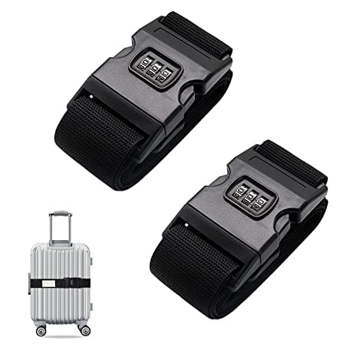 Image of Luggage Strap, 2pcs Suitcase Straps with Password Lock Information Card, Adjustable Travel Packing Accessories Suitcase Belts with Buckle (Black, 2 PCS Set)
