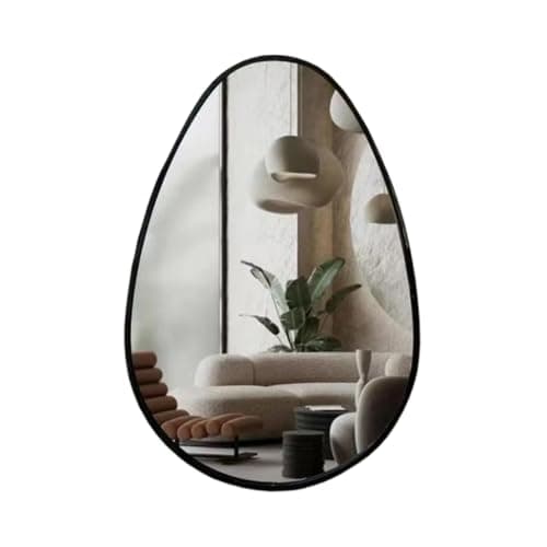 Image of Round Wall Mirror with Black Frame, 40 cm, PVC Frame Wall Mountable Stick On Glass Mirror for Bathroom, Bedroom, Living Room, Hallway Decoration (Black Oval(47x33cm))