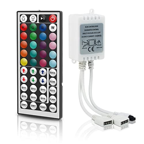 Image of Aroidful 44 Keys IR LED Remote Controller with Receiver, DC 12V-24V 4 Pin 2 Ports RGB Control Box for RGB 3528 5050 2835 LED Strip Light - Dual Outputs