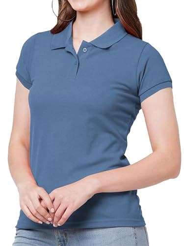 Image of Looks Divine Gift Women's Polo Shirt Knitted Collar Polo with Cuffed Short Sleeves Ladies Shirts for Women UK (UK, Alpha, M, Regular, Regular, Royal Blue)