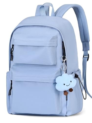Image of BECOJADDE Backpack Womens School Bag Girls, Fits 15.6’’ Laptop, Lightweight, Water-Resistant, Large Capacity Rucksack with Anti-Theft Pocket, Ideal for School College Travel Work Blue