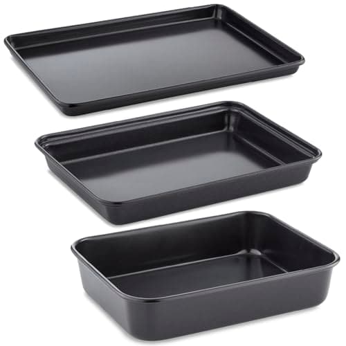 Image of Tower Precision Plus 3 Piece Bakeware Set, Aluminised Steel with Non-Stick Coating, Black