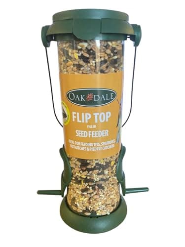 Image of Oakdale Flip Top Premium Filled Seed Wild Bird Feeder Easy Fill With Dual Perch For Birdatching And Garden Outdoor Use All Weather