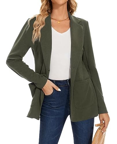Image of MINTLIMIT Blazer Jackets for Women Long Sleeve Suit Jacket One Button Closure Comfortable Stylish (Army Green L)