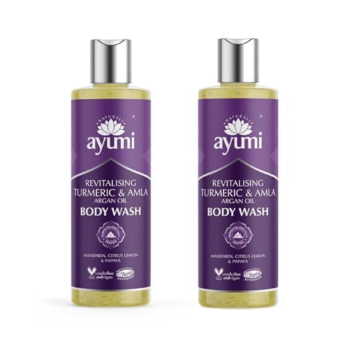 Image of Ayumi Turmeric Body Wash Sensitive Skin | Hydrating Cleanser for Dry Skin | Natural Shower Gel to Soothe Irritation | Brightening Body Wash with Turmeric & Papaya | Women & Mens Shower Gel | 2x250 ml