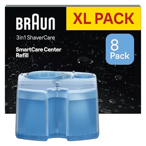 Image of Braun Original Shaver Care SmartCare Centre Refill Cartridges, Cleans 10x Better Than Water, 3in1 Formula with Lemon Fresh Scent, Hygienic Cleaning to Remove Hair & Skin Particles, 8 Pack