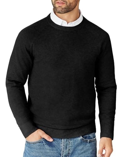 Image of COOFANDY Men's Crew Neck Sweater - Lightweight Knitted Jumper for Business Casual Winter Wear - Black M