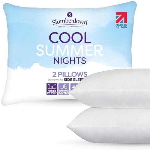Image of Slumberdown Cool Summer Nights Pillows 2 Pack - Breathable Firm Support Back & Side Sleeper Pillow for Hot Sleepers | UK-Made, Non-Allergenic, Washable (48 x 74cm)