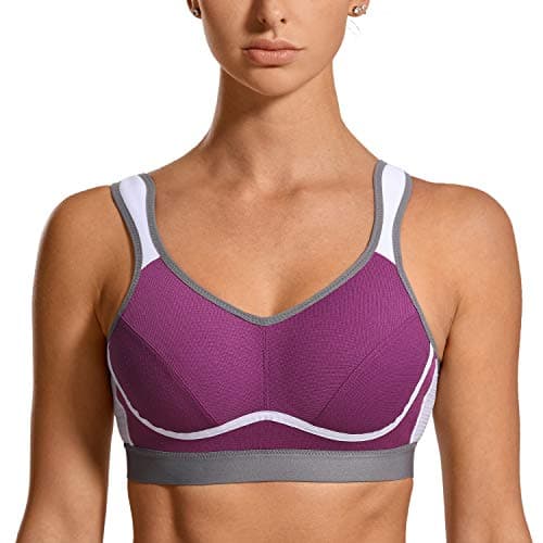 Image of SYROKAN Women's Comfort Sports Bra High Impact for Large Breasts Wireless Stretch Support Bounce Control Purple 40C