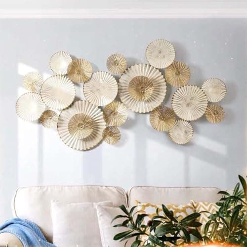 Image of Modern design Metal Wall Art,Handmade 3D Stereo Sculpture,Round Home Decoration for Living Room Kitchen Bedroom Bathroom(White)