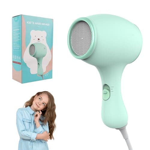 Image of YANGUN Kids Hair Dryer, Hair Dryer Travel, Hairdryers for Kids, Small Lightweight Blow Dryer, Portable Mini Baby Blow Dryer, 550W Compact Hairdrye with DIY Stickers Gift for Girl, Boy, Baby (Green)
