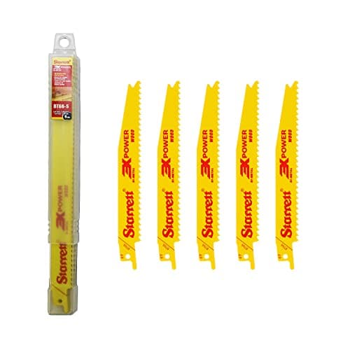 Image of Starrett Wood Cutting Reciprocating Saw Blade - 5 Pieces BT66-5 Bi-Metal 150 mm/6" Inch 6 TPI Unified Shank - Compatible with Bosch Dewalt Makita & Many Others