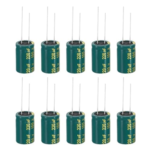Image of PATIKIL 100V 220uF Electrolytic Capacitors, 10Pcs 13x20mm Aluminum High Frequency Electrolytic Capacitors for TV, LCD Monitor, Refrigerator, Circuit Boards, Green
