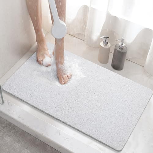 Image of HITSLAM Shower mat Non Slip, 60 x 40 CM Non Slip Bath Mat with Drain, Soft PVC Loofah Shower Bath Mat for Tub, Quick Drying Shower Mat for Bathroom, White