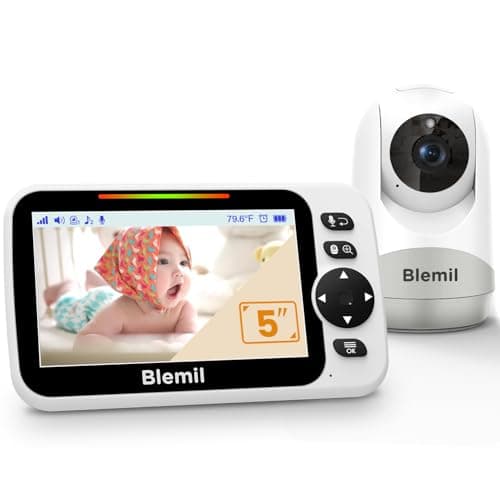 Image of Blemil 5" Split-Screen Baby Monitor with 30-Hour Battery, Large Video Baby Monitor with Camera and Night Vision, Remote Pan/Tilt/Zoom Camera, Two-Way Talk, Lullabies, No WiFi,Up to 1000ft