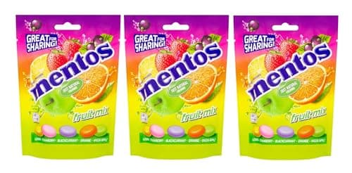 Image of Mentos Fruit Mix Natural Colours Chewy Dragees Party Sweets - 3 x 140 g