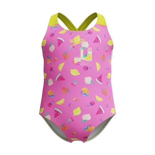 Image of Speedo Girl's Print Crossback One Piece Swimsuit, Pink, 3 Years