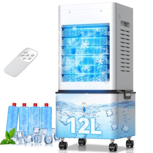 Image of Portable Air Conditioner, 3-IN-1 Mobile Air Conditioning Humidifier Cooling Fan, 12L Water Tank, 3 Mode & 6 Speed, 60° Oscillation, 24H Timer, Remote Control, Quiet Evaporative Cooler for Home Office