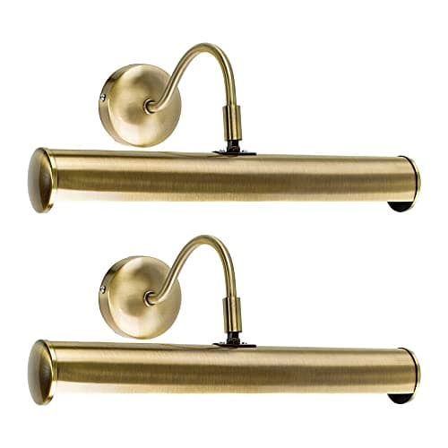 Image of MiniSun | Gemini Adjustable Antique Brass Mains Powered Twin Picture Wall Light | Hardwired Picture & Display Lights, Home Décor & Improvement Essential | Set of 2 | Includes LED Bulbs | Mains Wired