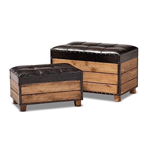 Image of Baxton Studio Ottomans, Wood, Dark Brown/Golden Oak, One Size