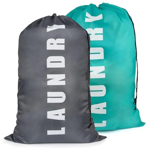 Image of Weysoo Large Laundry Bags, 24" x 36" Portable Travel Laundry Bags with Drawstring Cord, Dirty Clothes Bags Perfect for Home, Travel, Holiday, Camping, Caravan, Dormitory (Blue&Grey)
