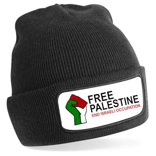 Image of Free Palestine Thinsulate Patch Beanie Woolly Beanie Hat Headwear Workwear Promotion (Black)