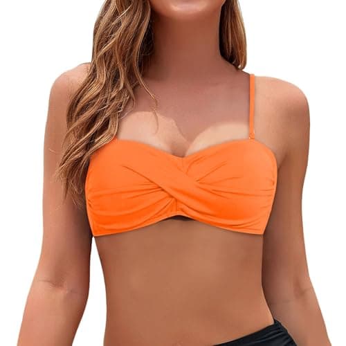 Image of Bandeau Top Spaghetti Strap Bikini Strapless Bikini Top Bandeau Swim Tops Tube Tops Swimsuit Blouse Swimsuits Women Bikinis Triangle Bikinis Push Up Bandeaus Padded Orange