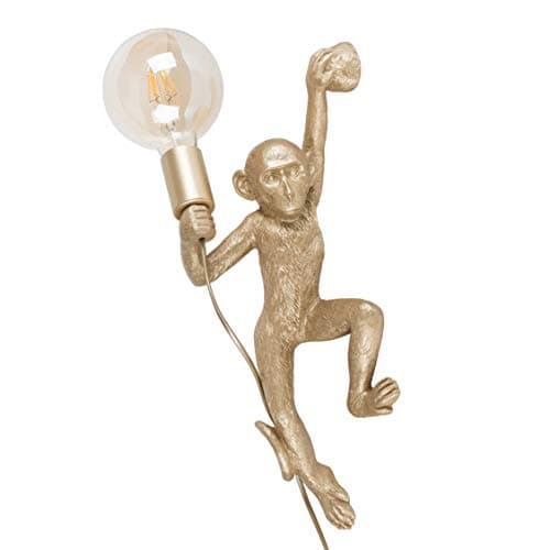 Image of MiniSun | Modern Gold Monkey Holding Light Bulb Design Wall Light | LED Bulbs, Home Décor & Improvement Essential | Includes 6W LED Bulb [2700K Warm White] | Mains Wired
