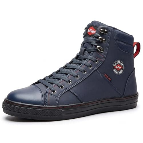 Image of Lee Cooper 022 Mens Womens SB Steel Toe Safety Retro Baseball High Hi Tops Boots UK 5.5 Navy