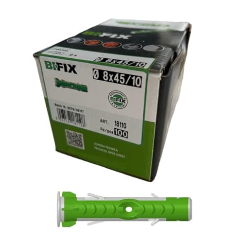 Image of 8 x 45mm (100pcs) BI-FIX Universal Expansion Wall Plug Bi-Component Nylon Powerful Plug with Intelligent 2-Component Technology for Fastenings in Concrete, Bricks, Stone, Gypsum Plasterboard