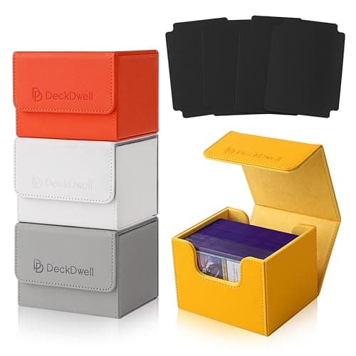 Image of 4 Pack MTG Commander Deck Box with 50 Card Sleeves - Holds 400+ Double Sleeved Cards (100+ Per Box), Leather Magic The Gathering Deck Box Set, 8 Dividers, Magnetic Closure, Orange/Yellow/Grey/White